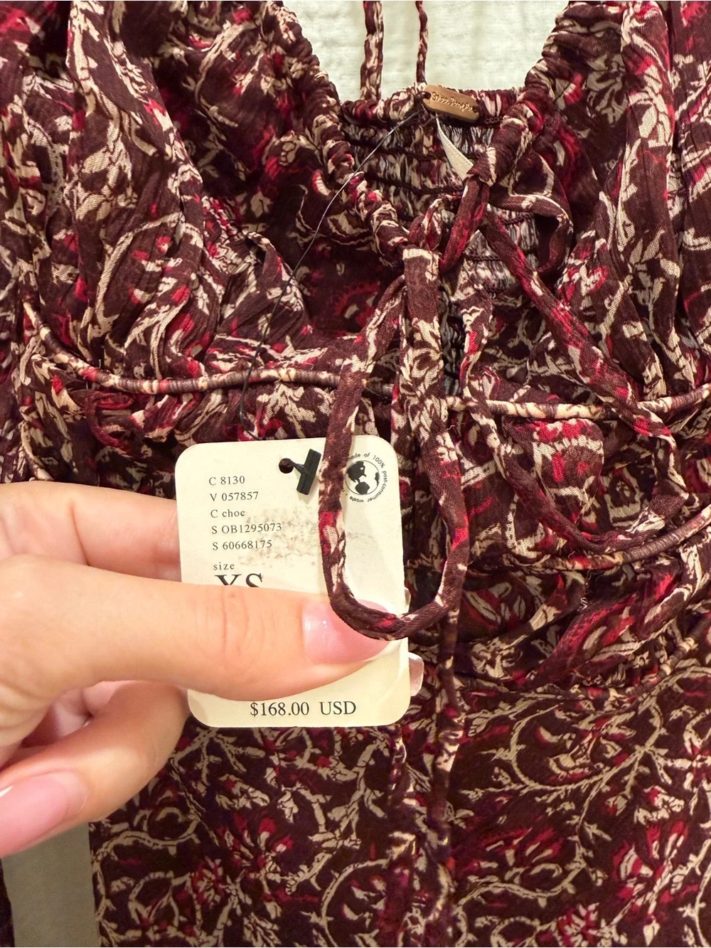 NWT Free People Aglow Midi Dress Chocolate Burgundy Boho Floral Size XS